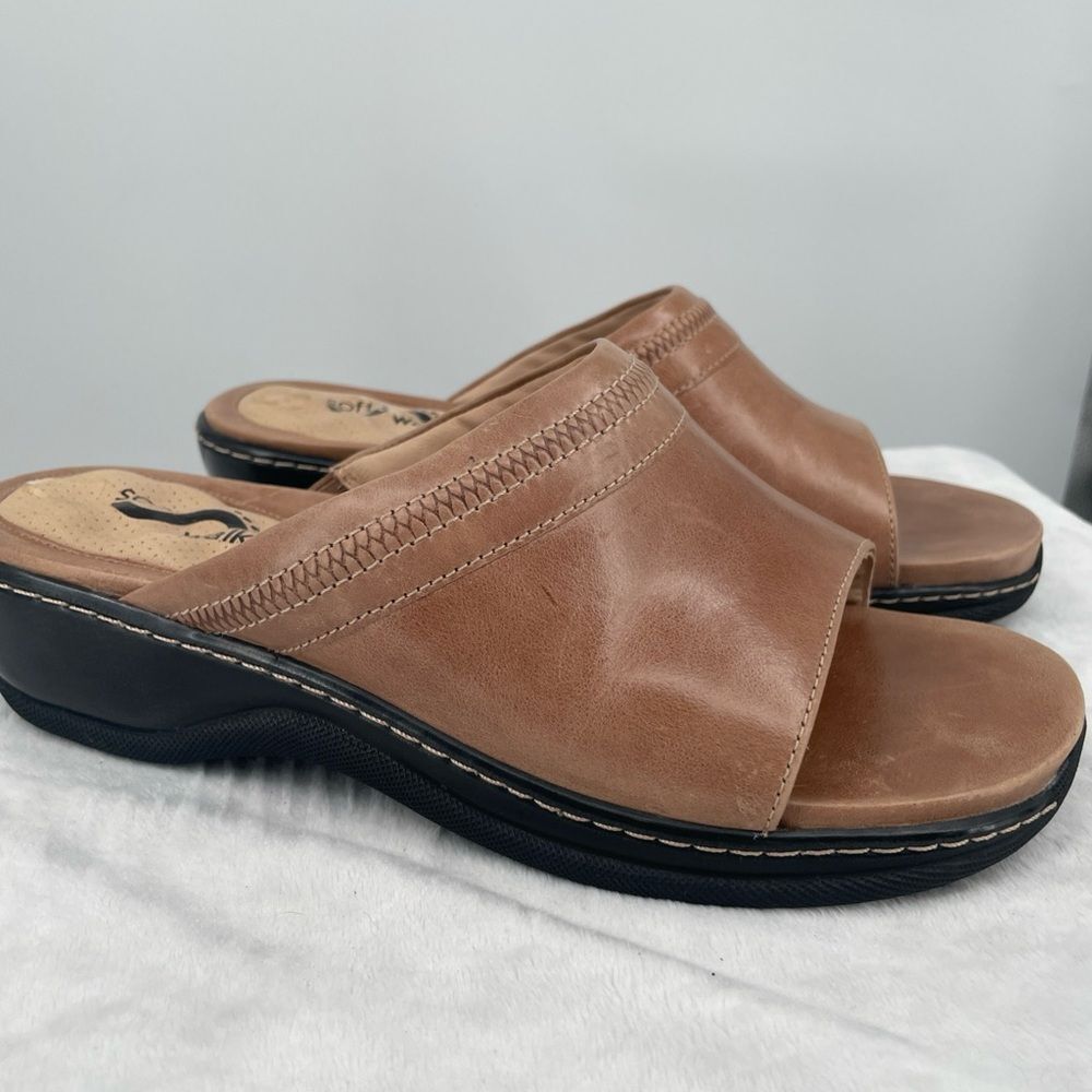SoftWalk Tan Leather Mules